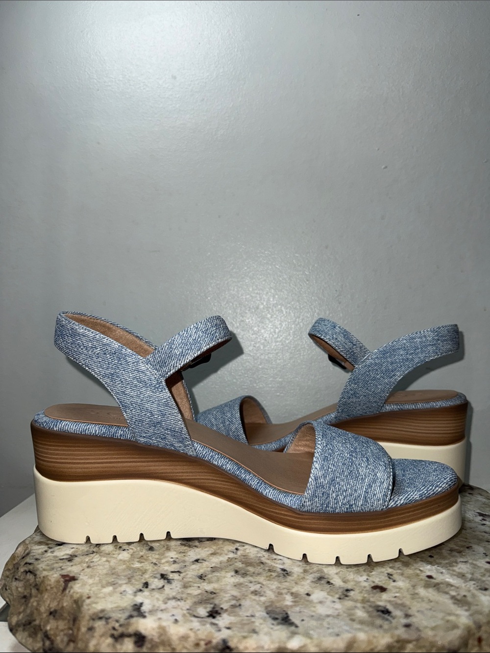 SOUL Naturalizer Graciela Wedge Heel Sandal Light Blue Denim Platform Sz 9 - Picture 9 of 14